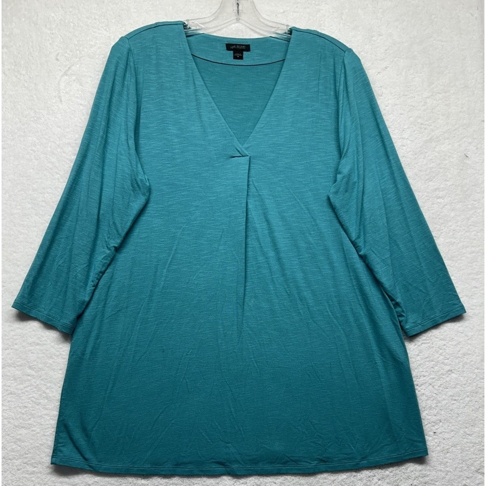 J. Jill Womens Size M Teal Blue 3/4 Sleeve V Neck Blouse Top (T6)